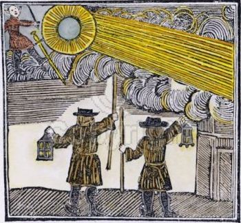Gravure d'une observation nocturne par 2 veilleurs de nuit &agrave; Londres