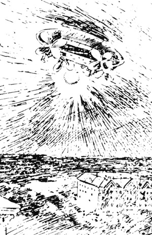 Dessin paru dans le "San Fransisco Call" repr&eacute;sentant l'a&eacute;ronef observ&eacute; cette ann&eacute;e-l&agrave;