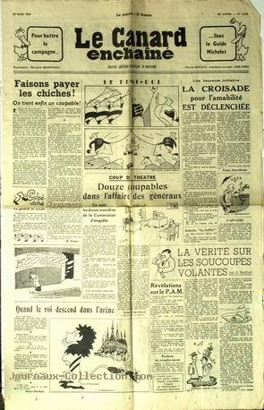 Le Canard Enchaîné n° 1535 du 22 mars, titrant sur La vérité sur les soucoupes volantes