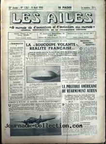 Les ailes du 8 avril, titrant sur La "soucoupe volante", r&eacute;alit&eacute; fran&ccedil;aise
