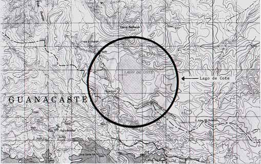 Fig. 2. D&eacute;tail du graphique au 1:50&nbsp;000&egrave;me dans la r&eacute;gion du Lago de Cote au-dessus de laquelle le disque &eacute;tait situ&eacute; 