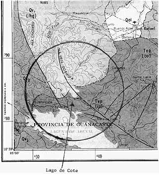 Fig. 3. D&eacute;tail du graphique g&eacute;ologique avec une fl&egrave;che pointant vers le Lago de Cote 