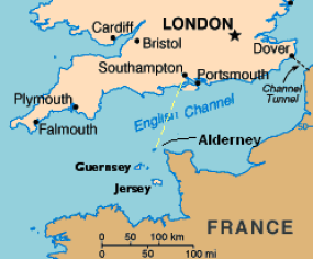 Fig.1 - Location of the Channel Islands, showing the Trislander&rsquo;s route from Southampton to Alderney