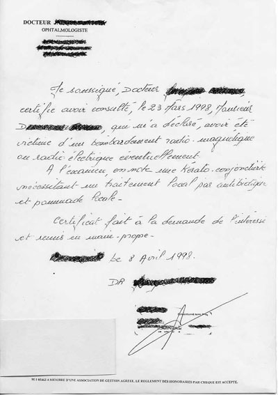 Le certificat m&eacute;dical d&eacute;livr&eacute; par l'opthalmologiste