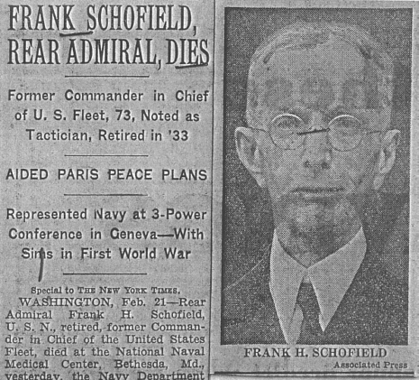 D&eacute;p&egrave;che AP relatant le d&eacute;c&egrave;s de Schofield en 1942