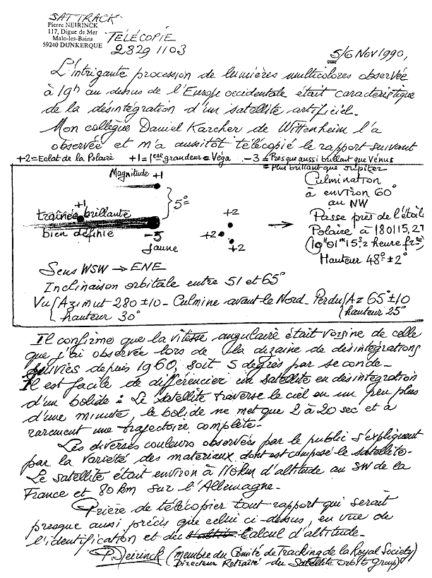 Le t&eacute;moignage &eacute;crit de Pierre Neirinck, o&ugrave; l'on distingue 3 points formant un triangle