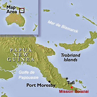 Localisation de la mission de Boianai (Nouvelle-Guinée, au nord de l'Australie)