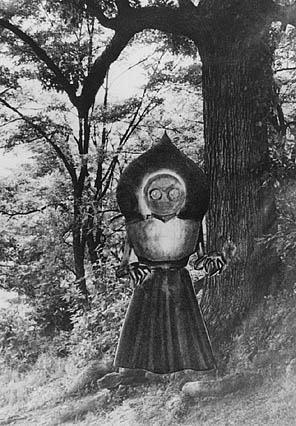 Photomontage de Gray Barker superposant le lieux de la rencontre avec un dessin de la créature