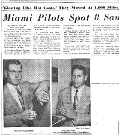 Des pilotes de Miami voient 8 soucoupes - "Luisant comme des charbons ardents", elles se déplaçaient à 1000          miles/h avec Fortenberry (à gauche) et Nash s2Miami Herald du 18 juillet 1952 < Tulien, Tom: The 1952 Nash-Fortenberry Sighting, 2002